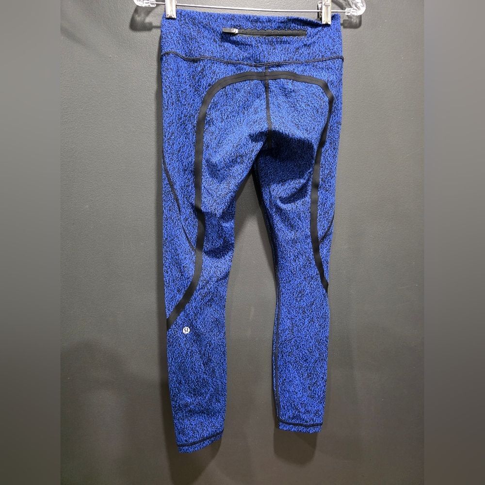 Lululemon On Track Tight Circuit Cerulean Blue Black Leggings Sz 4